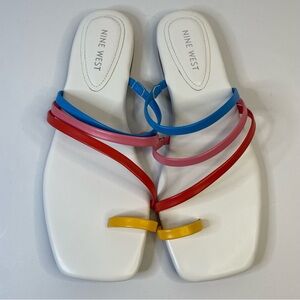 Nine West Women’s Strapped Slip On Flats Sandals Sz 8.5 White & Multi Color